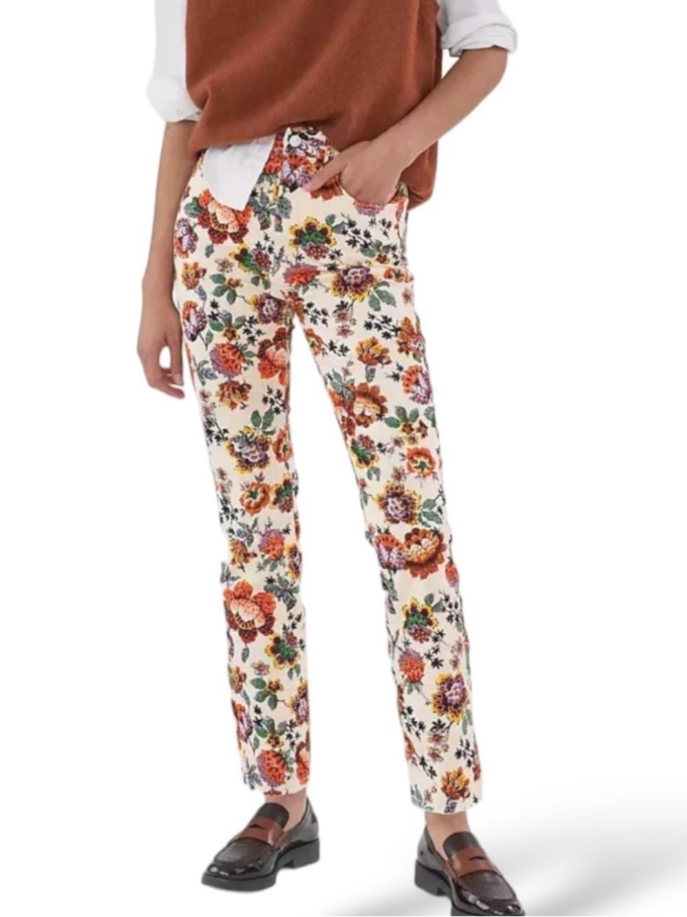 Anthropologie Pilcro Floral print Straight-Leg Jeans high rise skinny, 25
